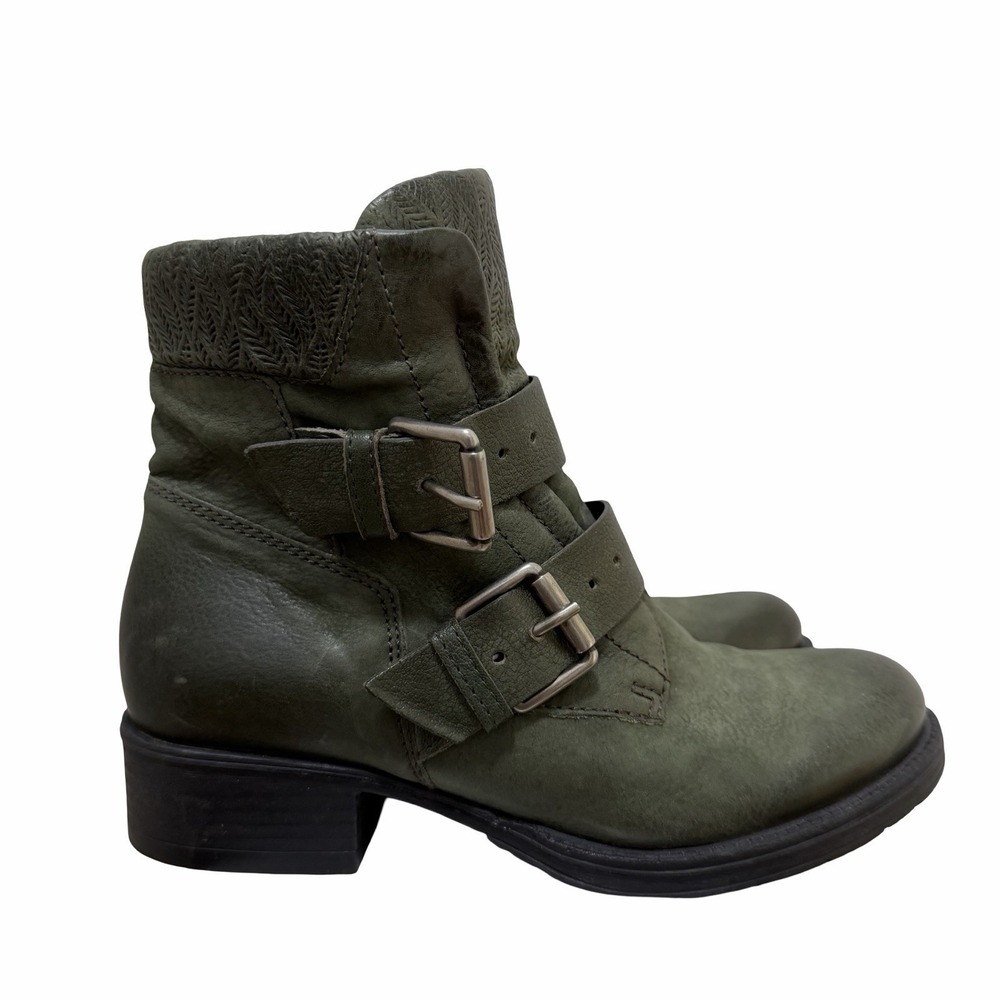 Miz Mooz Womens NILES Leather Buckle Side Zip Ankle Boots EU 38 US 7.5-8 Green